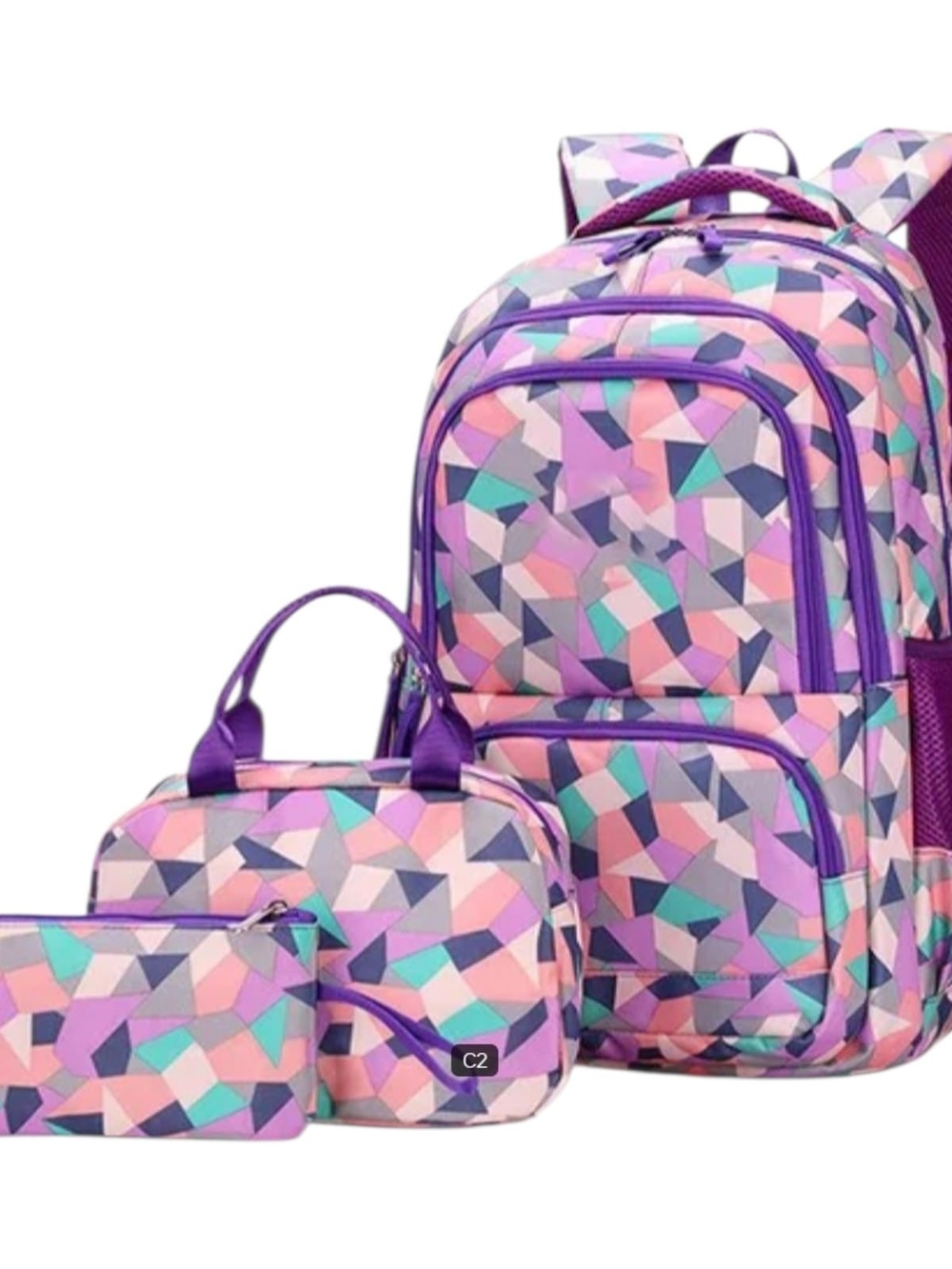 Kids Geometric Purple & Pink Backpack Set - 3 Piece